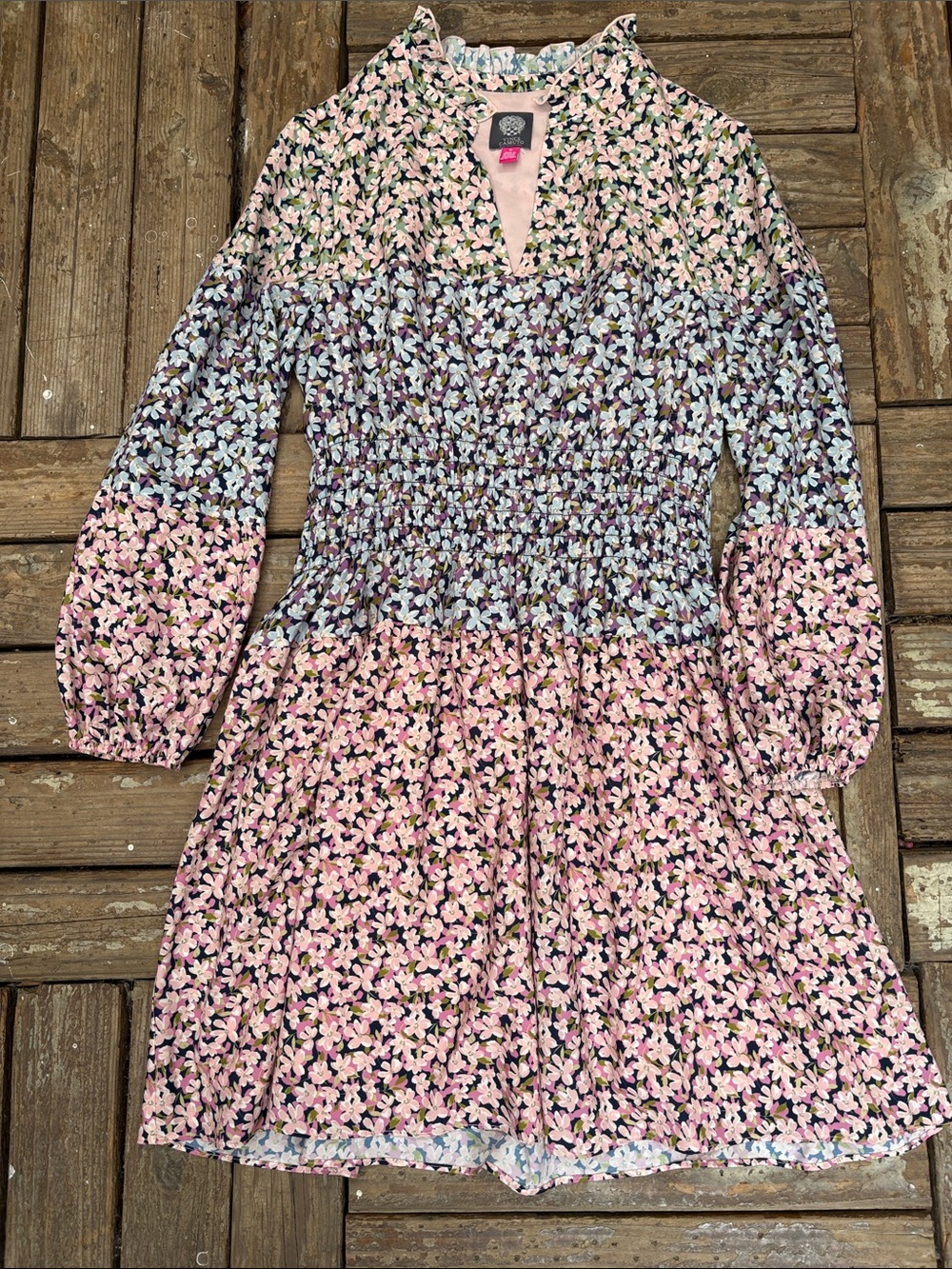 Vince Camuto women Floral Smocked Waist Dress - Pink & Light Blue